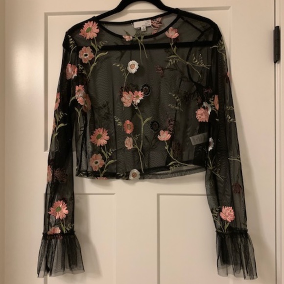 Black Floral Mesh Crop Top - Nordstroms - Picture 1 of 4
